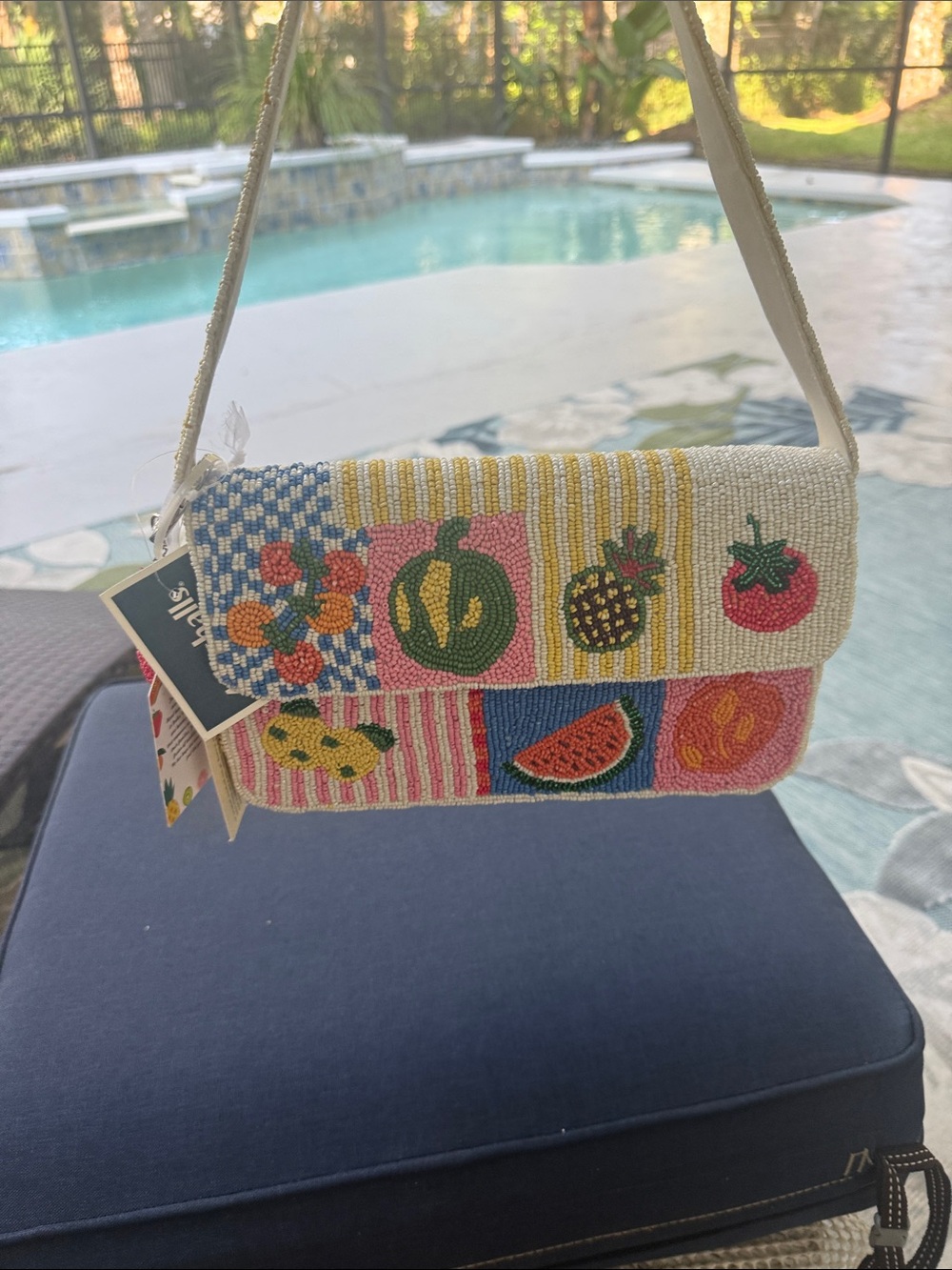 Beaded Fruit Patchwork Shoulder Bag - Multicolor
